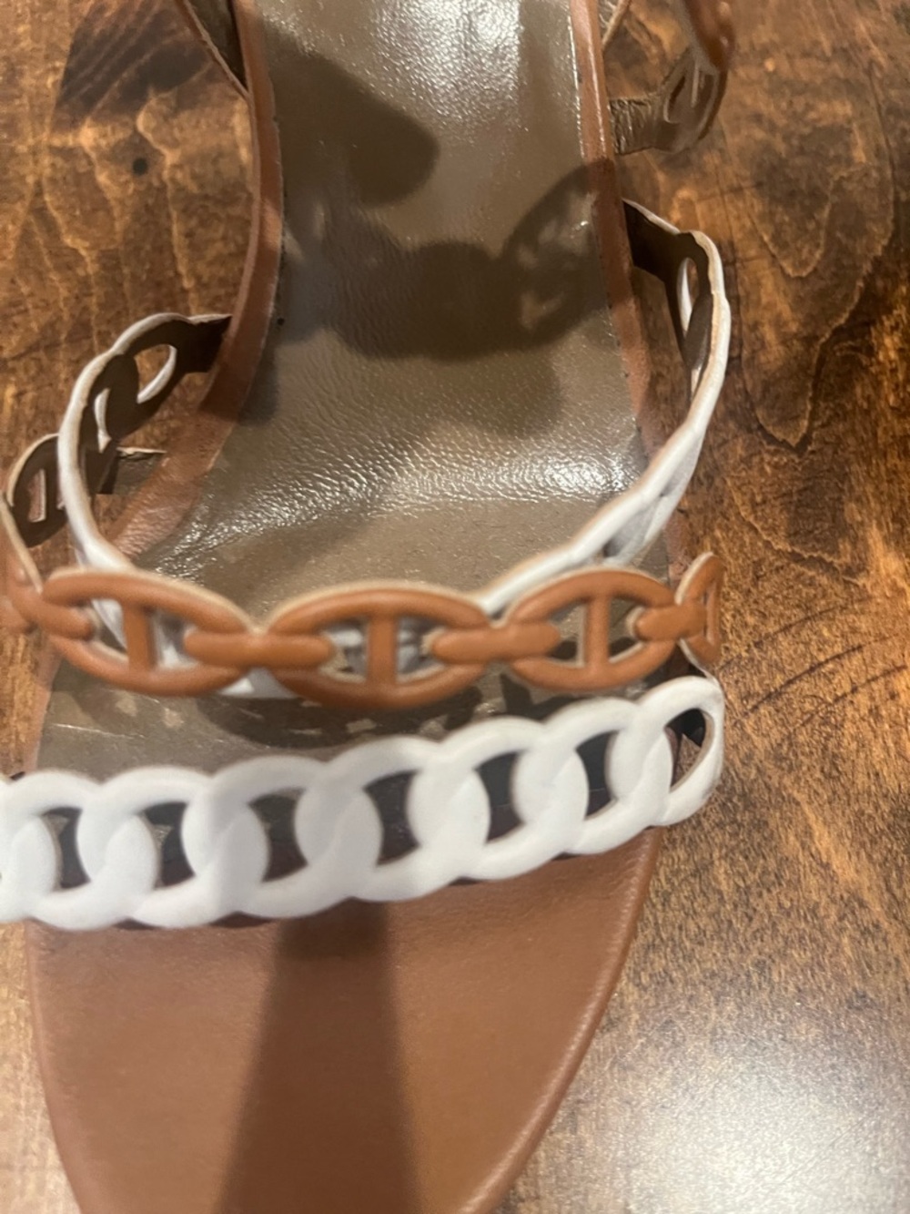 Hermes Brown/White Leather Romanza Sandals Size 8/38 - Picture 4 of 8